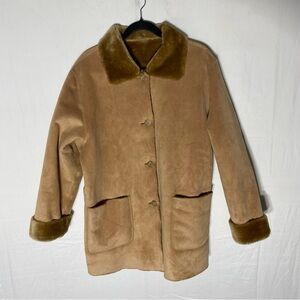 Vintage Reitmans Tan Faux Suede Faux Fur Button Up Jacket M